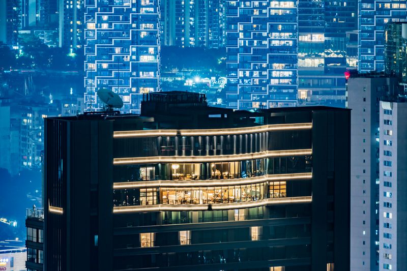a building at night